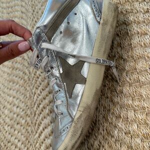 GOLDEN GOOSE MID STAR SILVER METALLIC SNEAKERS SIZE 39